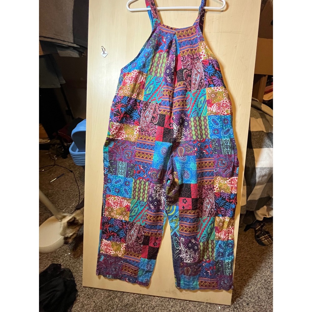 Boho Patchwork Overalls Multicolor Eclectic Wide … - image 2